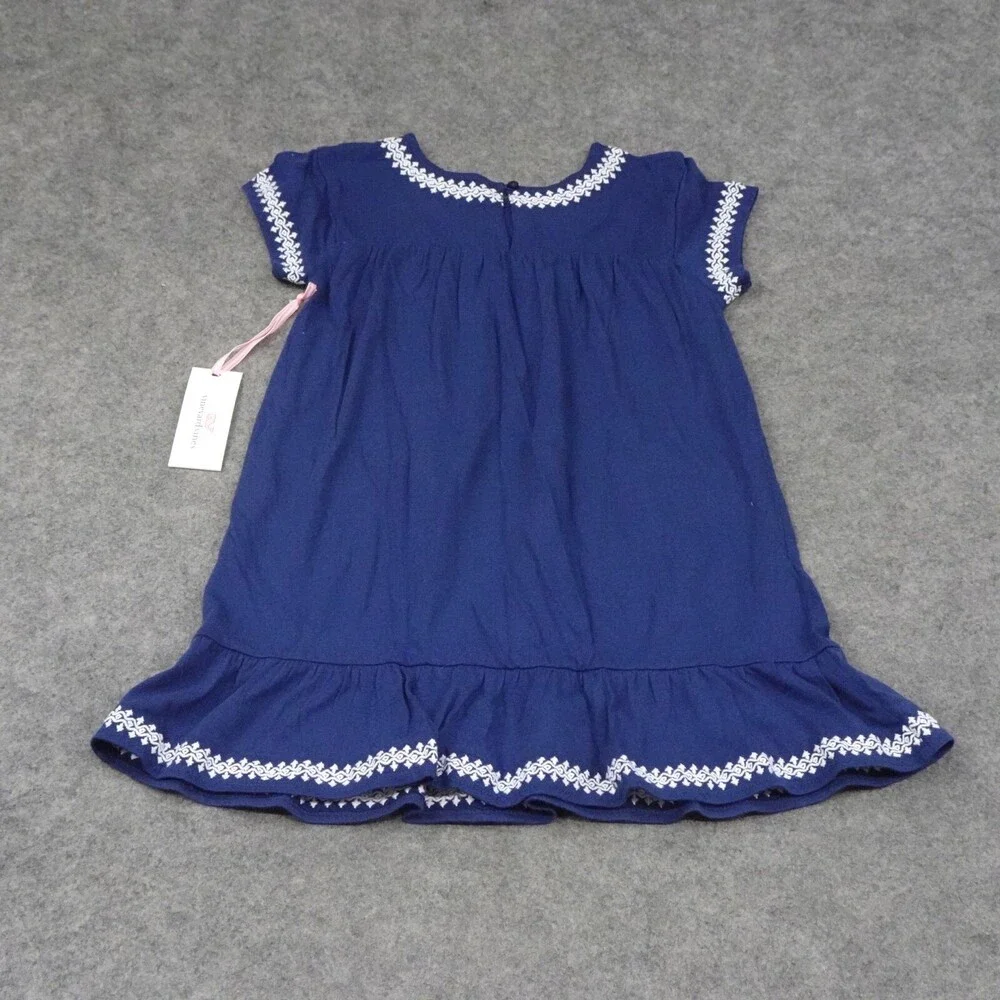Vinyard Vines Dress Girls Extra Small Navy Blue Lattice Sundress Flowy Coverup